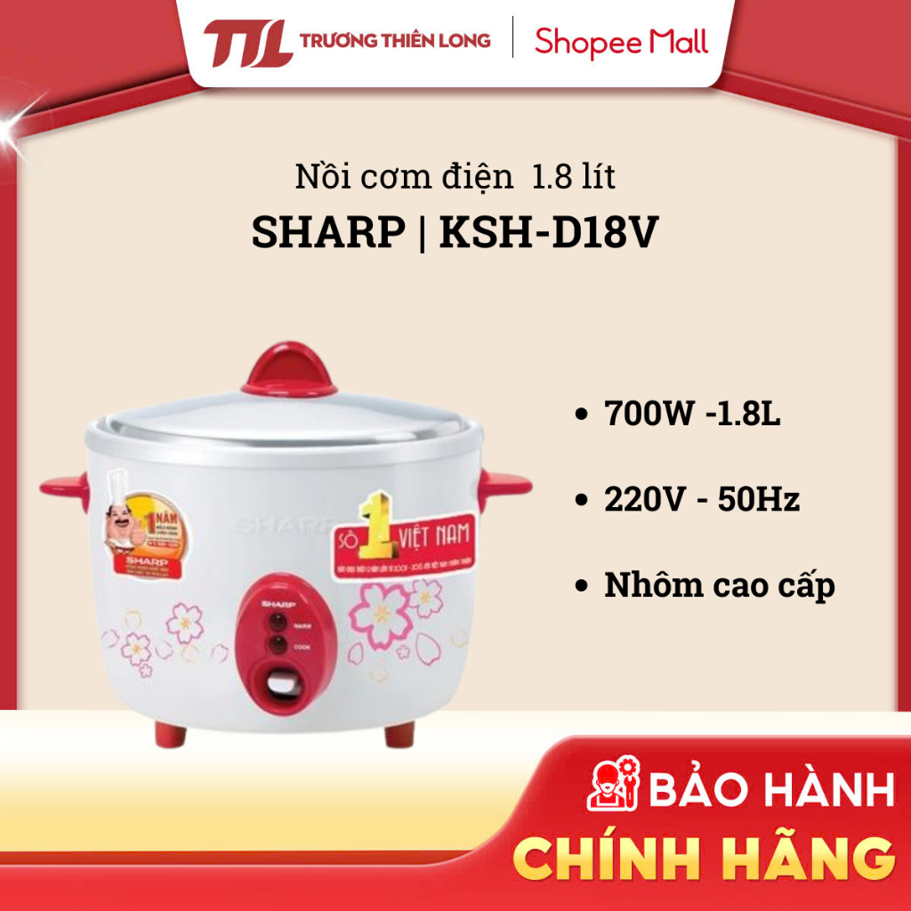 KSH-D18V - Nồi Cơm Điện Sharp KSH-D18V 1.8L Nấu Cơm, Giữ Ấm - Xuất Xứ Thái Lan [TOÀN QUỐC]