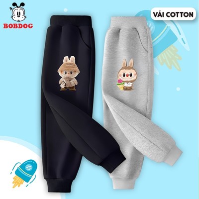 Quần dài cho bé trai BOBDOG chất liệu nỉ da cá dáng thể thao in hình LABUBU ngộ nghĩnh cho bé