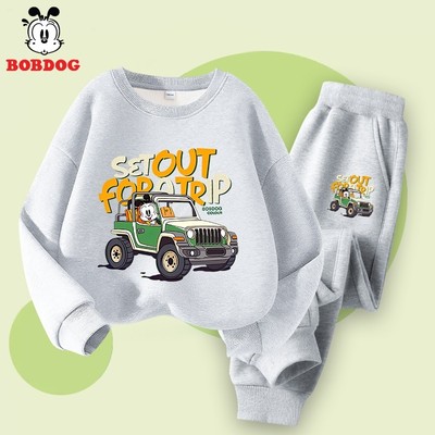 Bộ quần áo nỉ cho bé trai BOBDOG, sét nỉ cho bé chất da cá mềm mịn in hình oto cute MX-BDO13 độc đáo