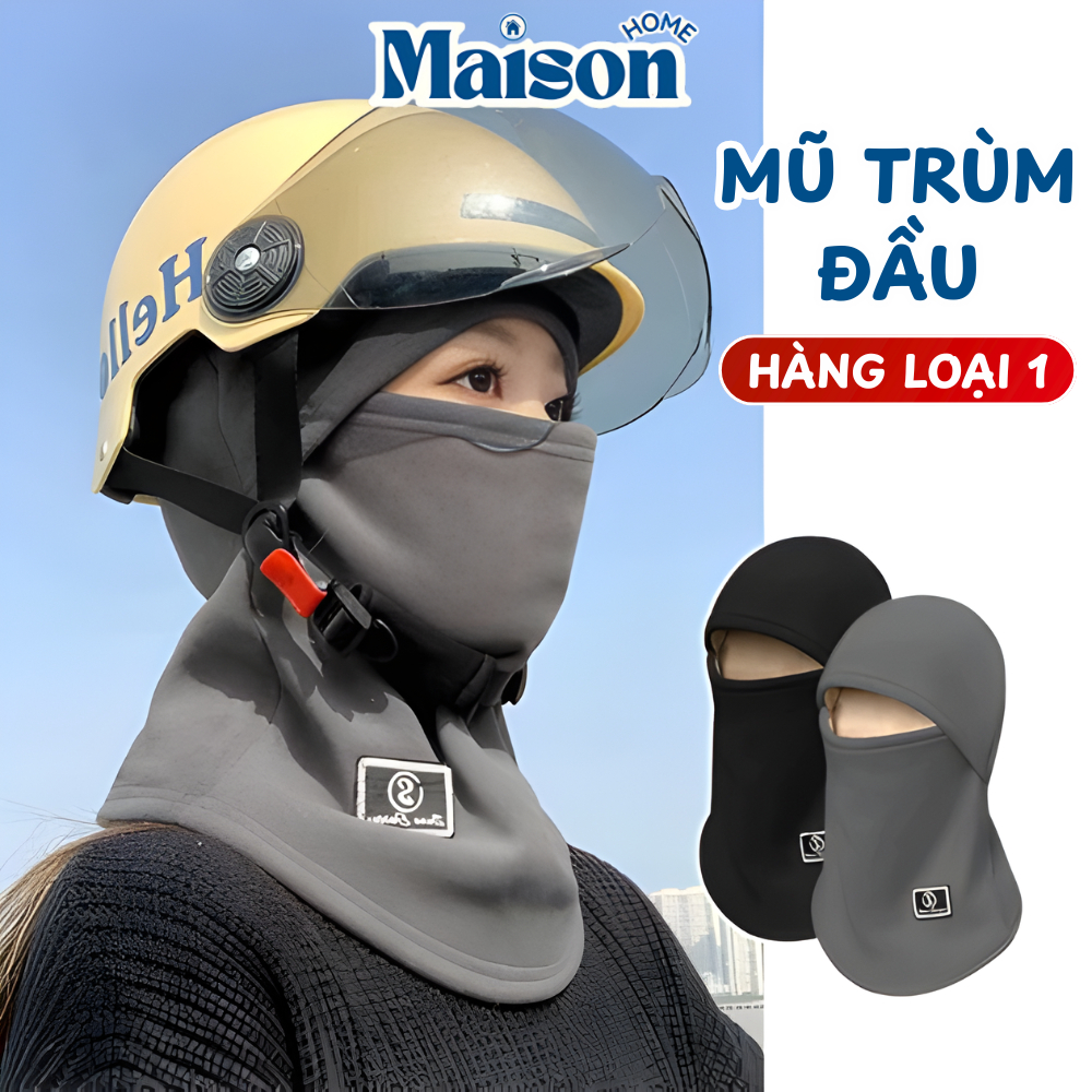 Mũ Trùm Đầu Mùa Đông Kèm Khẩu Trang Giữ Ấm Lông Cừu Dày Dặn Chống Gió, Chống Lạnh Khi Đi Xe Máy