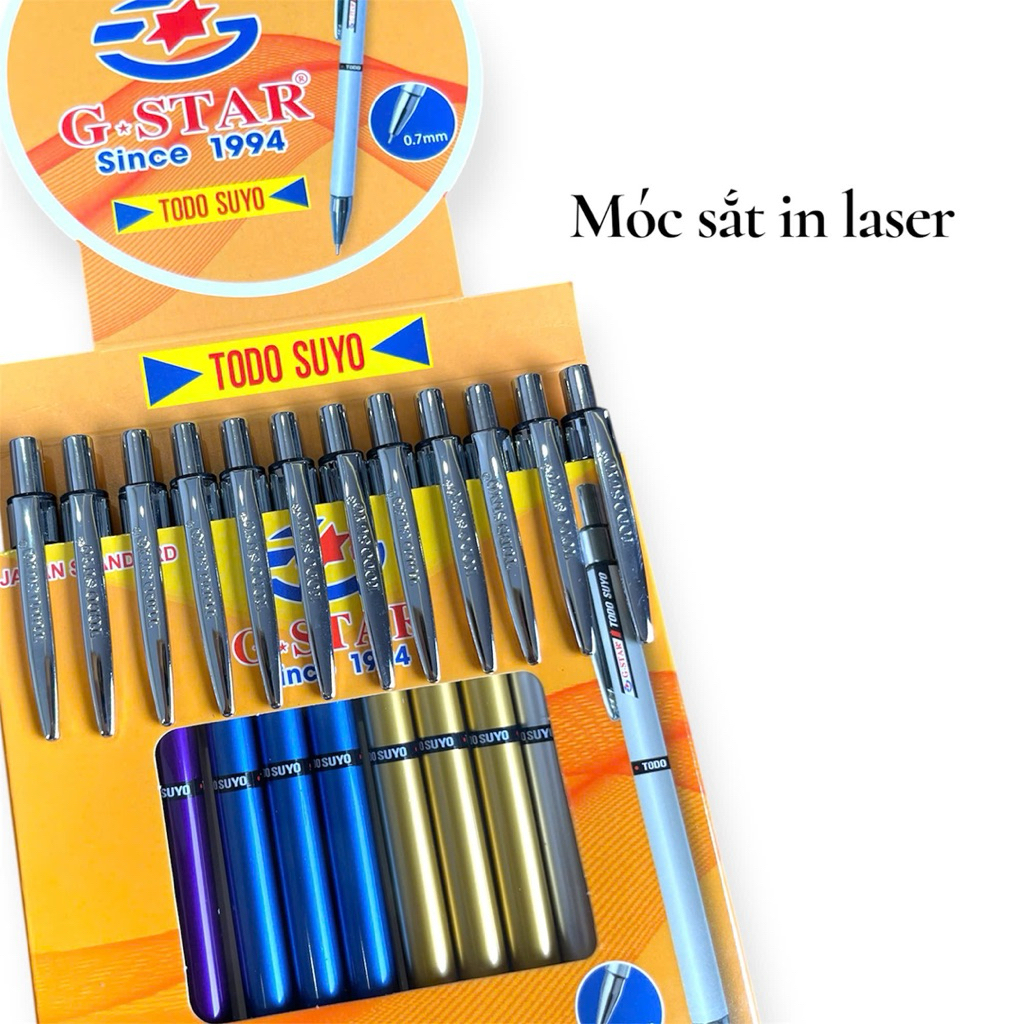 Hộp 12 Cây Bút Bi Bấm Todo Suyo – Ngòi Bi 0.7mm, Mực Xanh Đức, Viết Êm Tay, Mực Ra Đều Chuẩn Thụy Sĩ