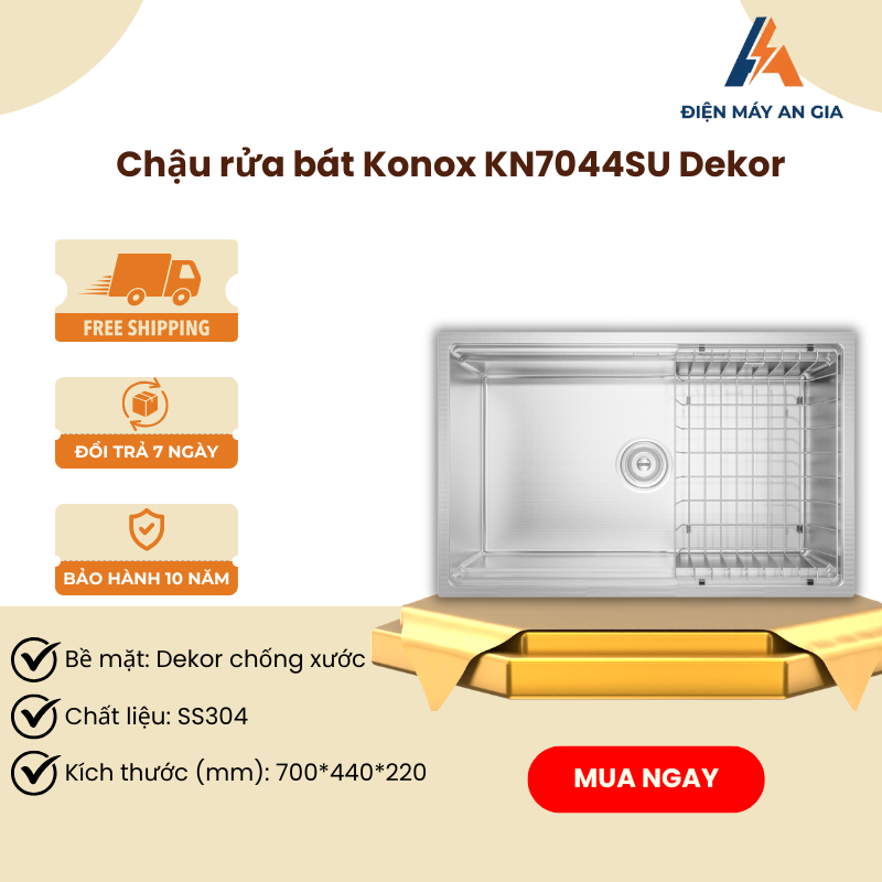 Chậu Rửa Bát Chống Xước Konox KN7044SU Dekor – Inox SS304 – Chống Mài Mòn, Bền Đẹp – PEB