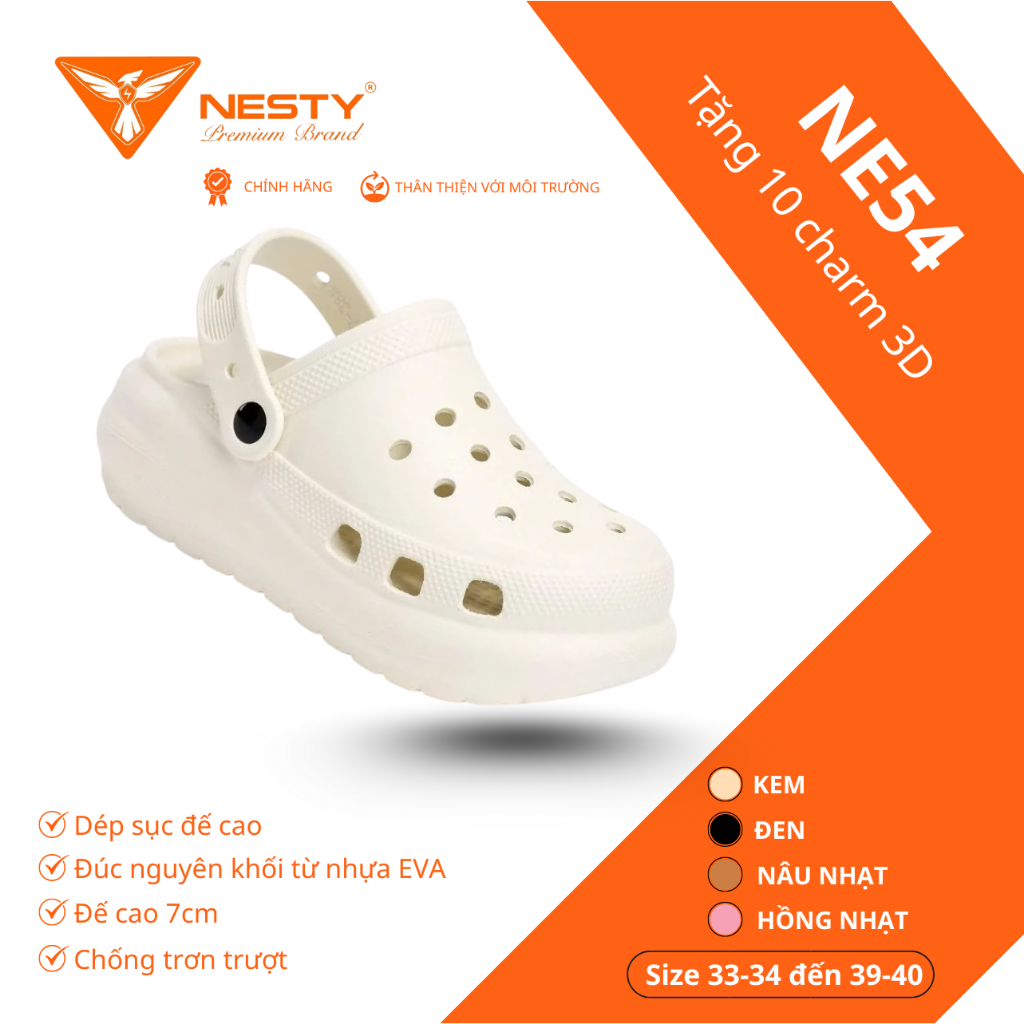 [NE54] - [TẶNG 10 CHARM 3D] Dép Suc Đế Cao Đúc Nguyên Khối Nhãn Hiệu NESTY