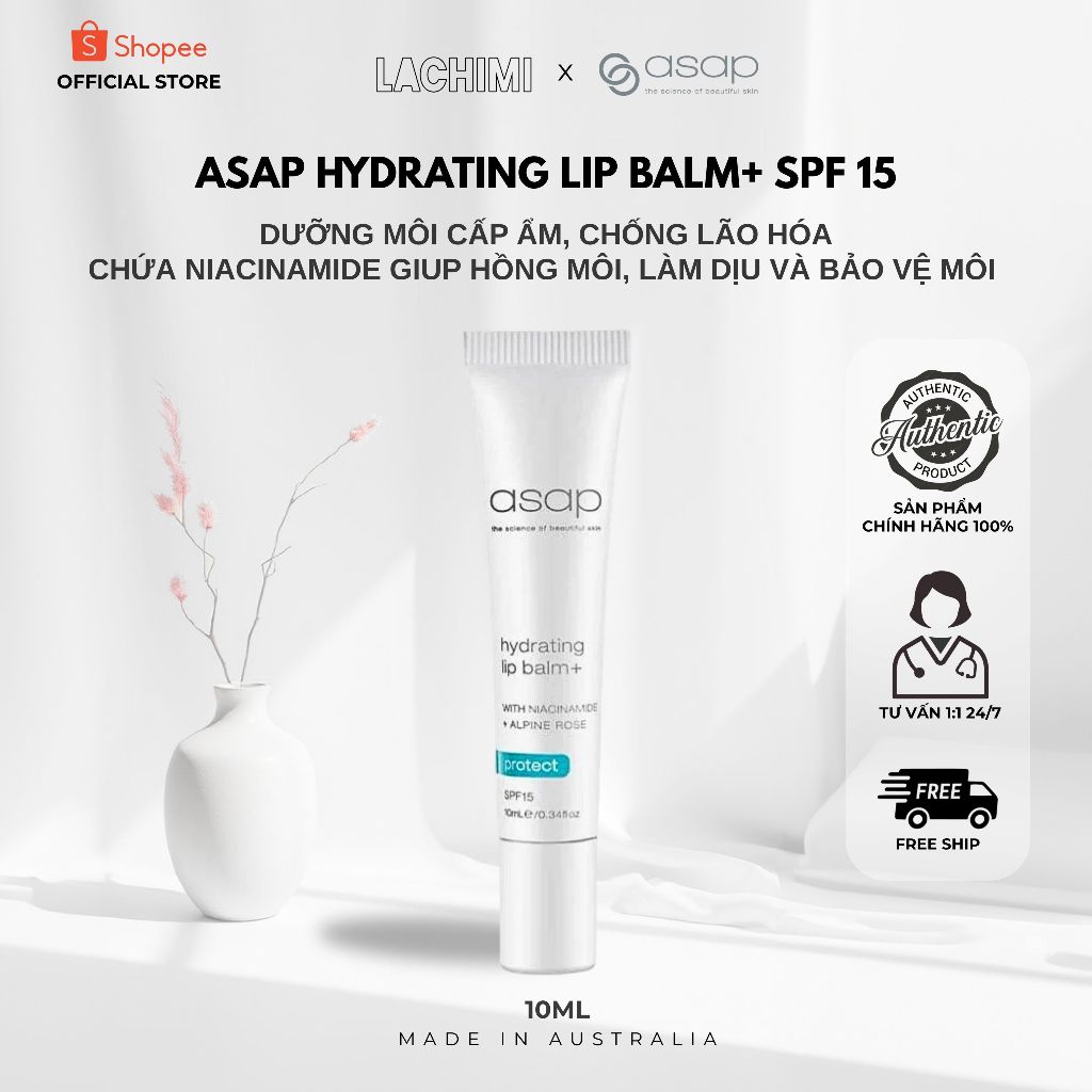 Dưỡng môi Asap Hydra Lip Balm+ SPF15 dưỡng ẩm làm dịu, bảo vệ, chống lão hóa đôi môi Lachimi 10ML