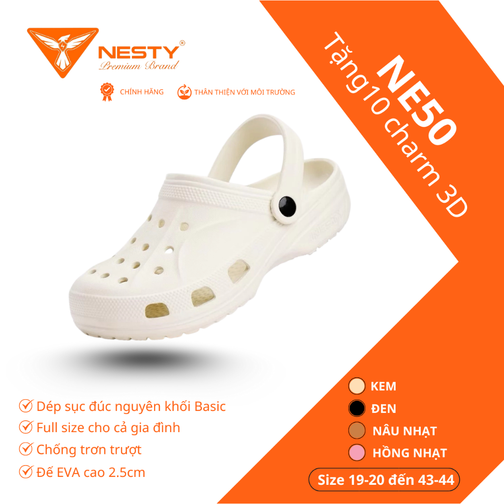 [NE50] - [Tặng 10 Charm ngẫu nhiên] Dép Sục Nguyên Khối Siêu Nhẹ 4cm Full Size Gia Đình