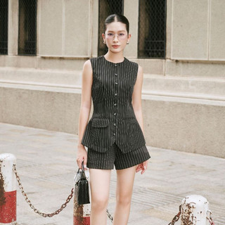 Set Nữ JOVEN Rumi Áo Peplum Cổ Tròn Nút Cài Đằng Trước Quần Form A Basic