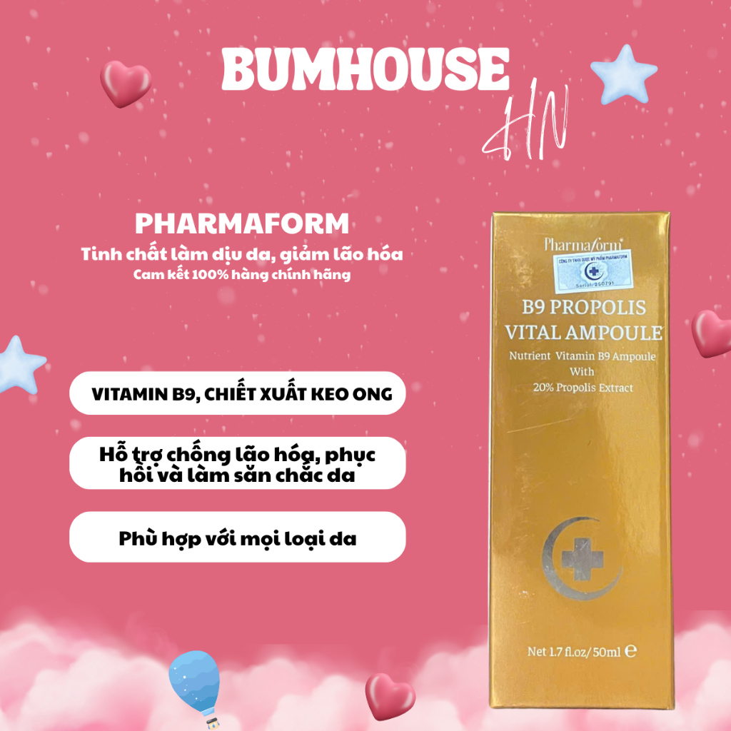 Tinh Chất hỗ trợ làm dịu da Pharmarorm B9 Propolis Vital Ampoule 50ml