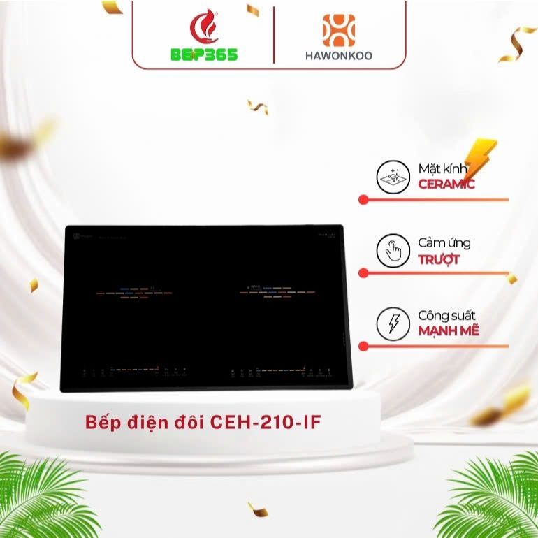 BẾP ĐIỆN ĐÔI HAWONKOO CEH-210-IF – Nấu nhanh, Tặng Bộ nồi Junger 7 món CWJ-070