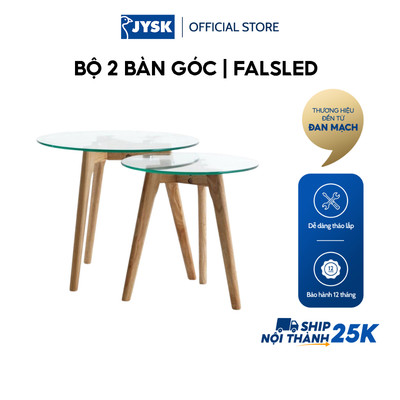 Bộ 2 bàn góc | JYSK FALSLED | kính cường lực/gỗ sồi | trong suốt/sồi | Ø50/40xC45/40cm