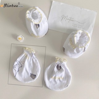 Bao tay bao chân sơ sinh, bao tay chân cuốn biên in bông, hiệu MINTUU, vải 100% cotton - 3171