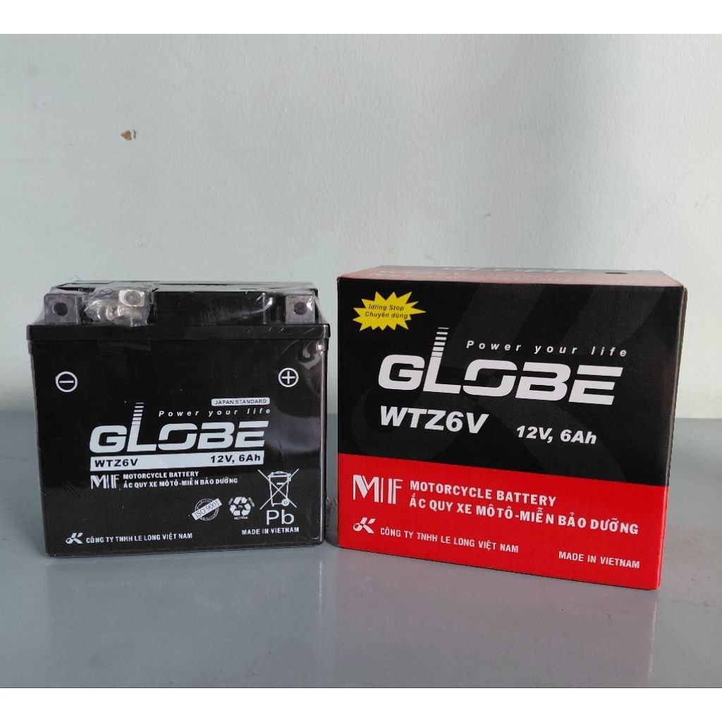 Bình xe máy khô miễn bảo dưỡng Globe WTZ6V (12V-6AH)