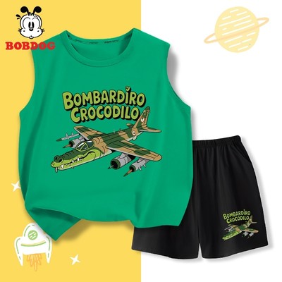 Set 3 lỗ bé trai BOBDOG chất liệu thun cotton co giãn in hình BOMBARDIRO CROCODILO cho bé BD-KS325