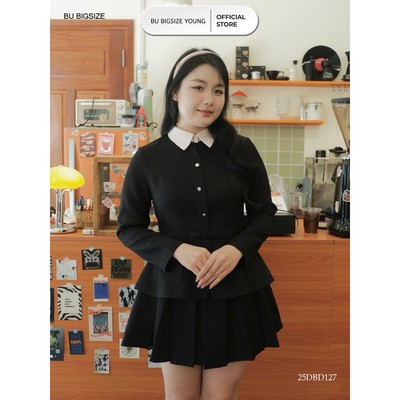 Set peplum cổ sơ mi mix chân váy xếp ly BIGSIZE (55kg đến 95kg) - 25DBD127 - [BU Bigsize]