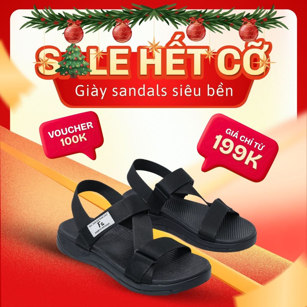 Giày Dép Sandal Nam Nữ FA Đen Full GLB01 - Đi Học, Đi Chơi