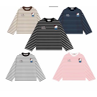  Áo thun nữ dài tay áo kiểu nữ form rộng cổ tròn,áo phông kẻ hoạ tiết hello kitty nam nữ mặc được phong cách Ulzzang 