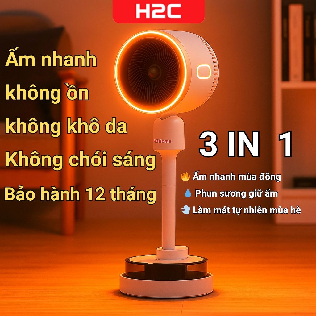 Quạt sưởi H2Home,nóng siêu nhanh, không gây khô da, Làm mát phun sương vào mùa hè