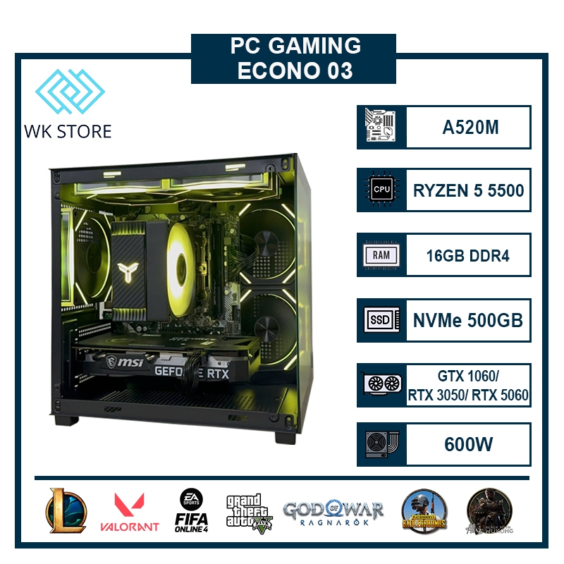 PC Econo 03 | Ryzen 5 5500, Ram 16GB. GTX 1060/ RTX 3050 / RTX 5060, Mới BH 36T
