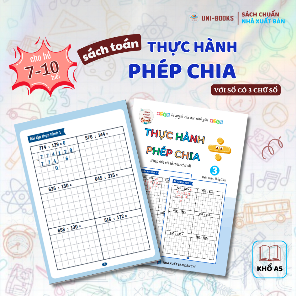 Sách  - Bài Tập Thực Hành Phép Chia 3 - Dành Cho Bé Từ 7-10 Tuổi