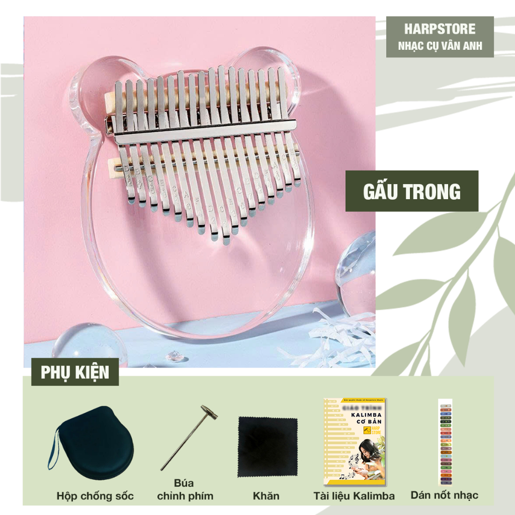 (TẶNG HD CHƠI) Đàn Kalimba Trong Suốt Pha Lê Acrylic 17 Phím 21 Phím