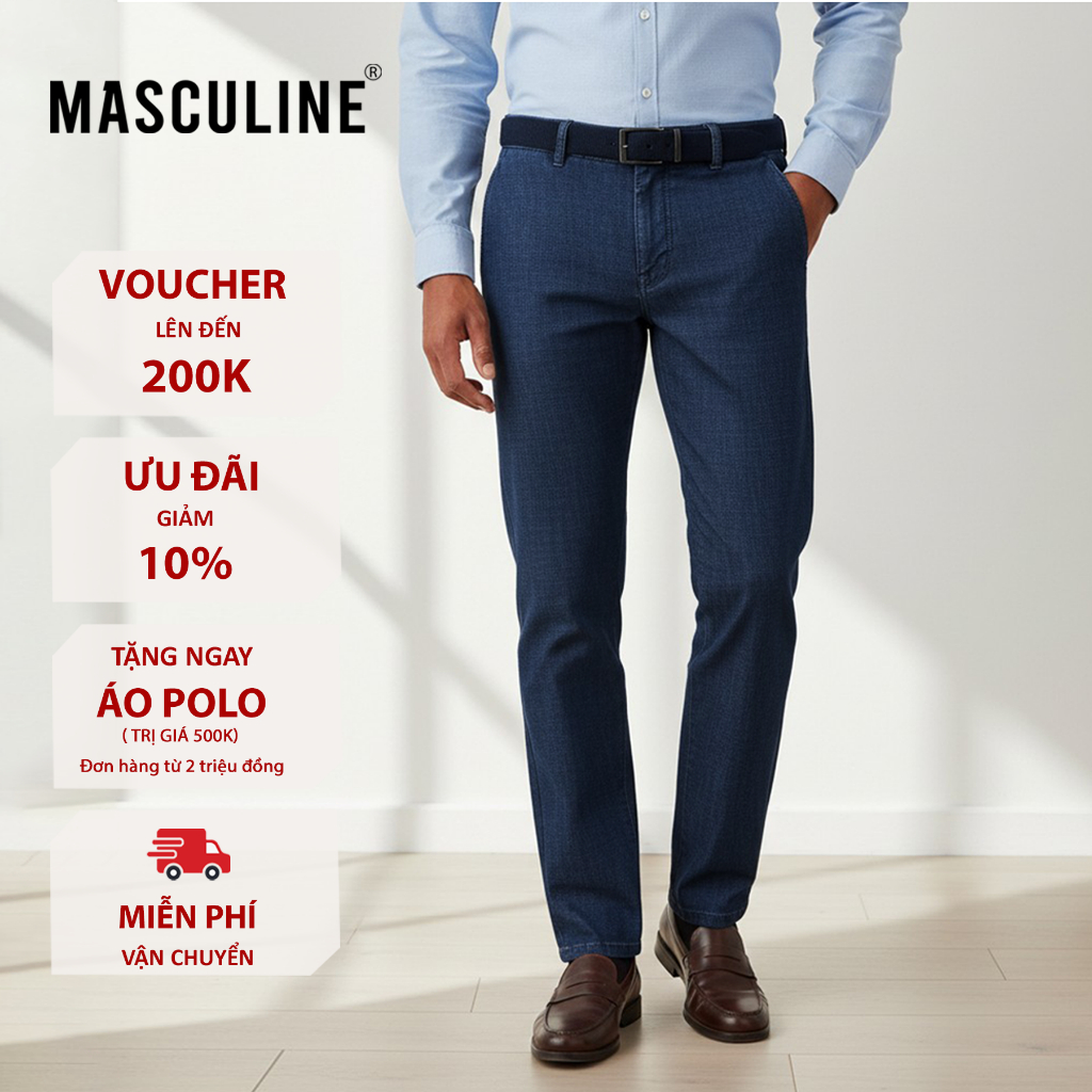 Quần Jean nam trung MASCULIN MJRC54 - Form Regular túi chéo chất cotton lông cừu co giãn thoải mái