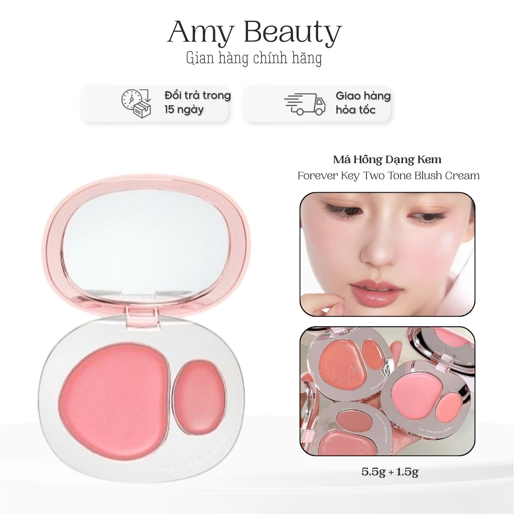 (Kèm mút tán) Má hồng dạng kem Forever Key Two Tone Blush Cream 5.5g + 1.5g