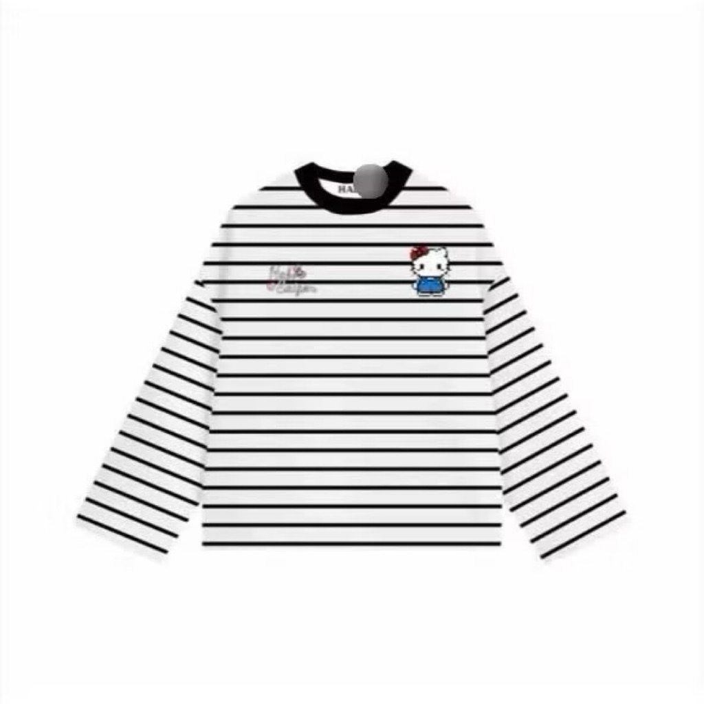 Habo Áo thun form rộng dài tay kẻ sọc thun mịn in chữ Habo chất liệu thoải mái và bền đẹp