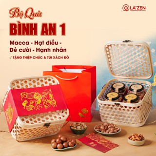  Giỏ quà Tết 2026 Mây Tre đan tinh tế hạt dinh dưỡng tốt cho sức khỏe La'zen - Bình An 