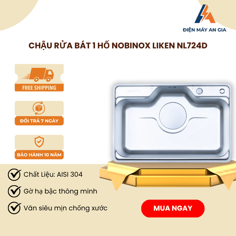 Chậu rửa bát Nobinox LIKEN NL724D – Inox 304 vân siêu mịn chống xước – Dễ vệ sinh – PEB