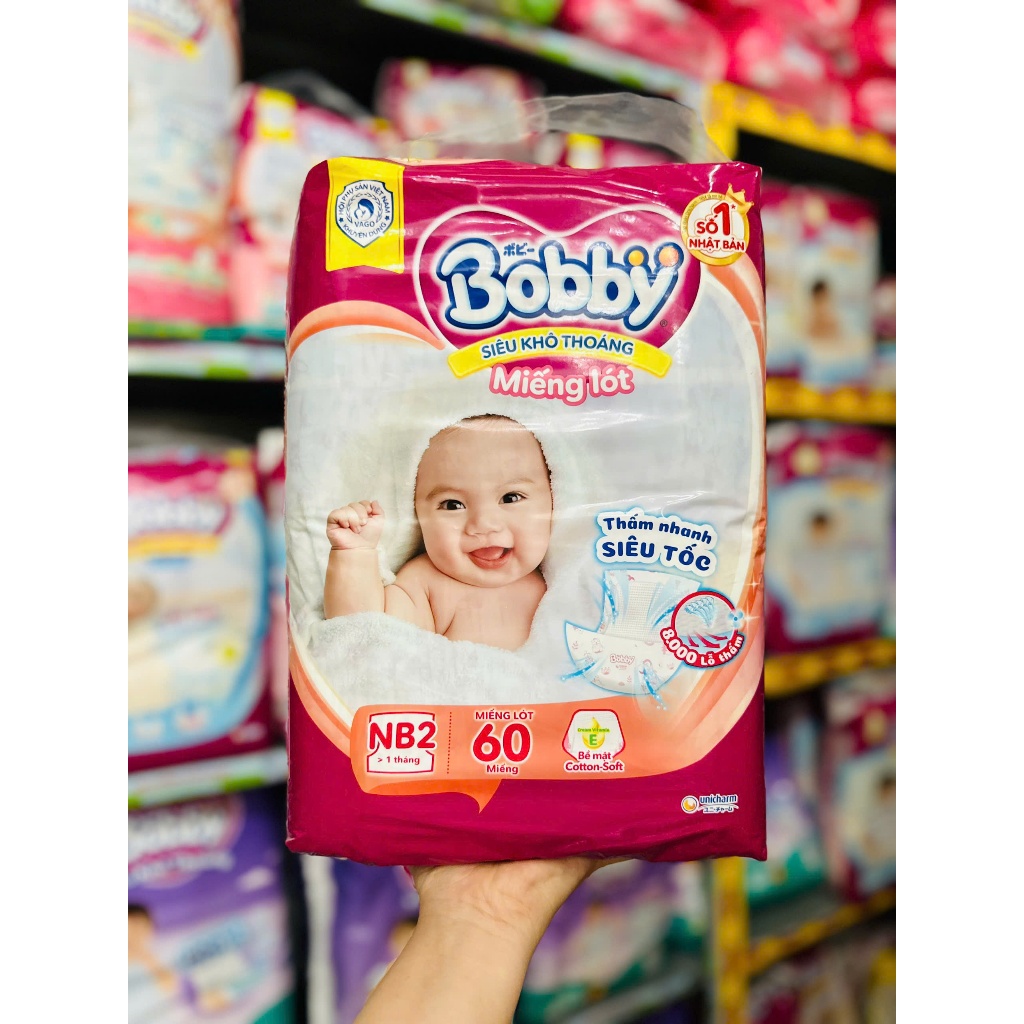MIẾNG LÓT SƠ SINH BOBBY NB2 BỊCH 60 MIẾNG