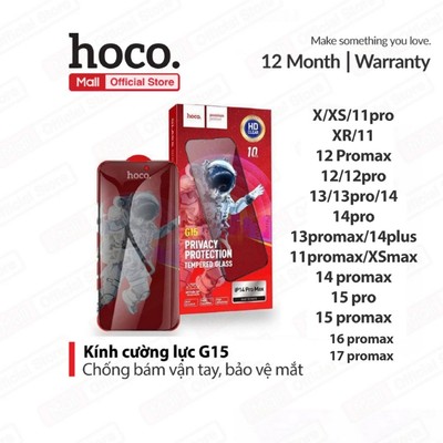 Kính chống nhìn trộm Hoco G15 dùng X/XS/11pro/XR/11/12/12pro/12promax/13/13pro/14/14pro/15pro/15promax/16PROMAX/17Promax
