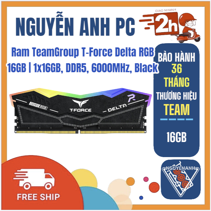 Ram TeamGroup T-Force Delta Black RGB 16GB DDR5 6000Mhz Mới BH 36T