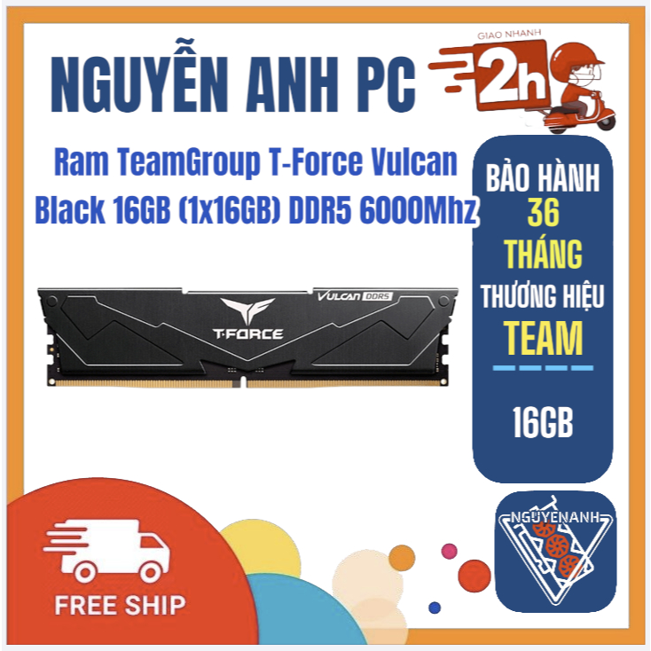 Ram PC TEAM GROUP Vulcan Black 16GB/ 32G( 16GB x 2) DDR5 6000Mhz - Hàng Chính Hãng