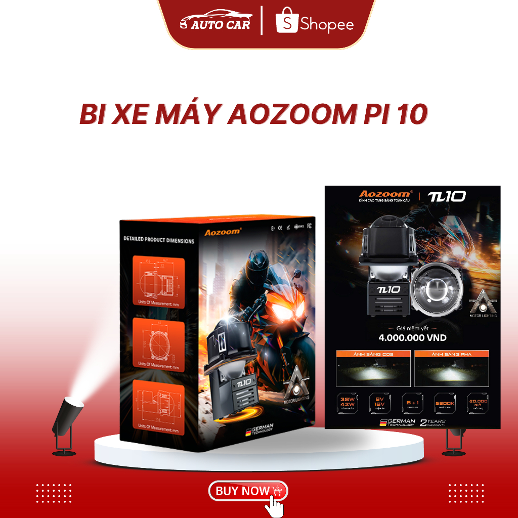 Aozoom π10 Đèn Bi Led Cho Xe Máy Xe Motor Đèn Aozoom Pi 10 Bảo Hành 2 Năm Chính Hãng