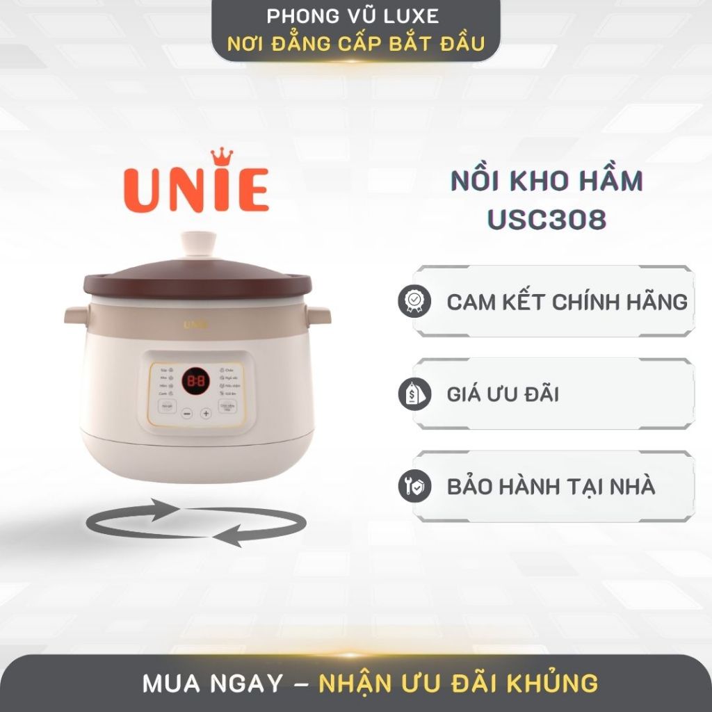 Nồi Kho Hầm Điện UNIE USC308 – Hầm Thịt, Nấu Canh Nhanh, Giữ Dinh Dưỡng