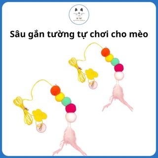 Sâu gắn tường tự chơi có dây đàn hồi cho mèo - đồ chơi có chuông cho chó mèo