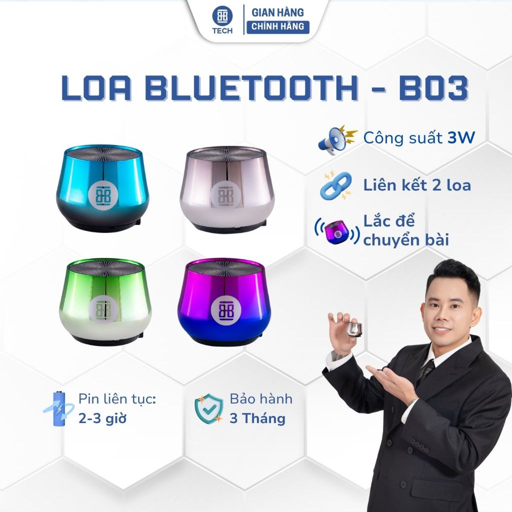 Loa Nghe Nhạc Bluetooh B03 Lê Bảo Bình, Loa cầm tay, Trang trí siêu đẹp, Link âm thanh 2 Loa, Phát N