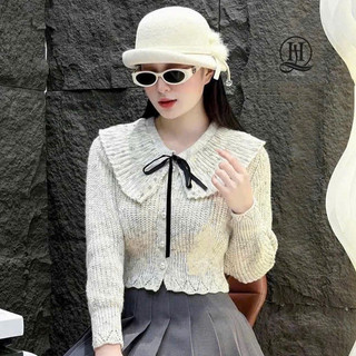  Áo len nữ áo len cổ sen cột nơ đen dài tay tiểu thư màu trắng hồng vàng chất len QC mềm mịn thu đông 