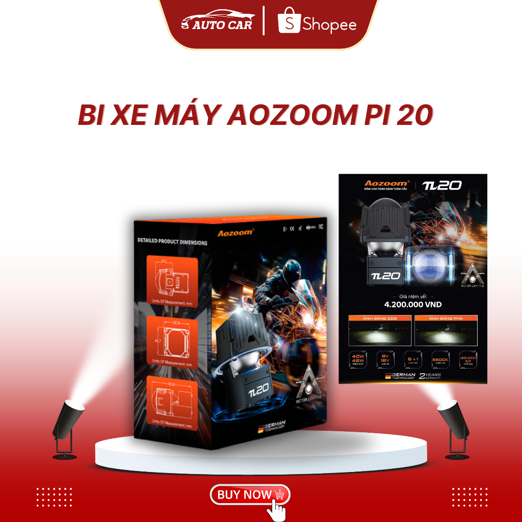 Aozoom π20 Đèn Bi Led Cho Xe Máy Xe Motor – Pi 20 Aozoom Công Suất 35W