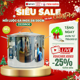  Nồi luộc gà inox 304 5 đáy Elmich EL-2525IN30 - Cao 24,5cm lòng 30cm Luộc gà cánh phượng đẹp,16Lít 