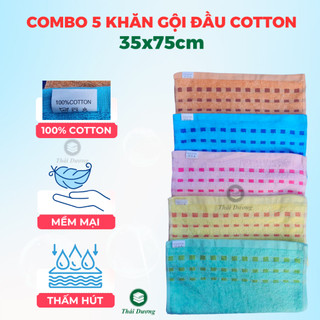  Combo 5 khăn gội đầu cotton 35x75cm: SX Việt Nam dùng làm khăn tắm nhỏ gội đầu lau mặt thấm hút thân thiện với da 