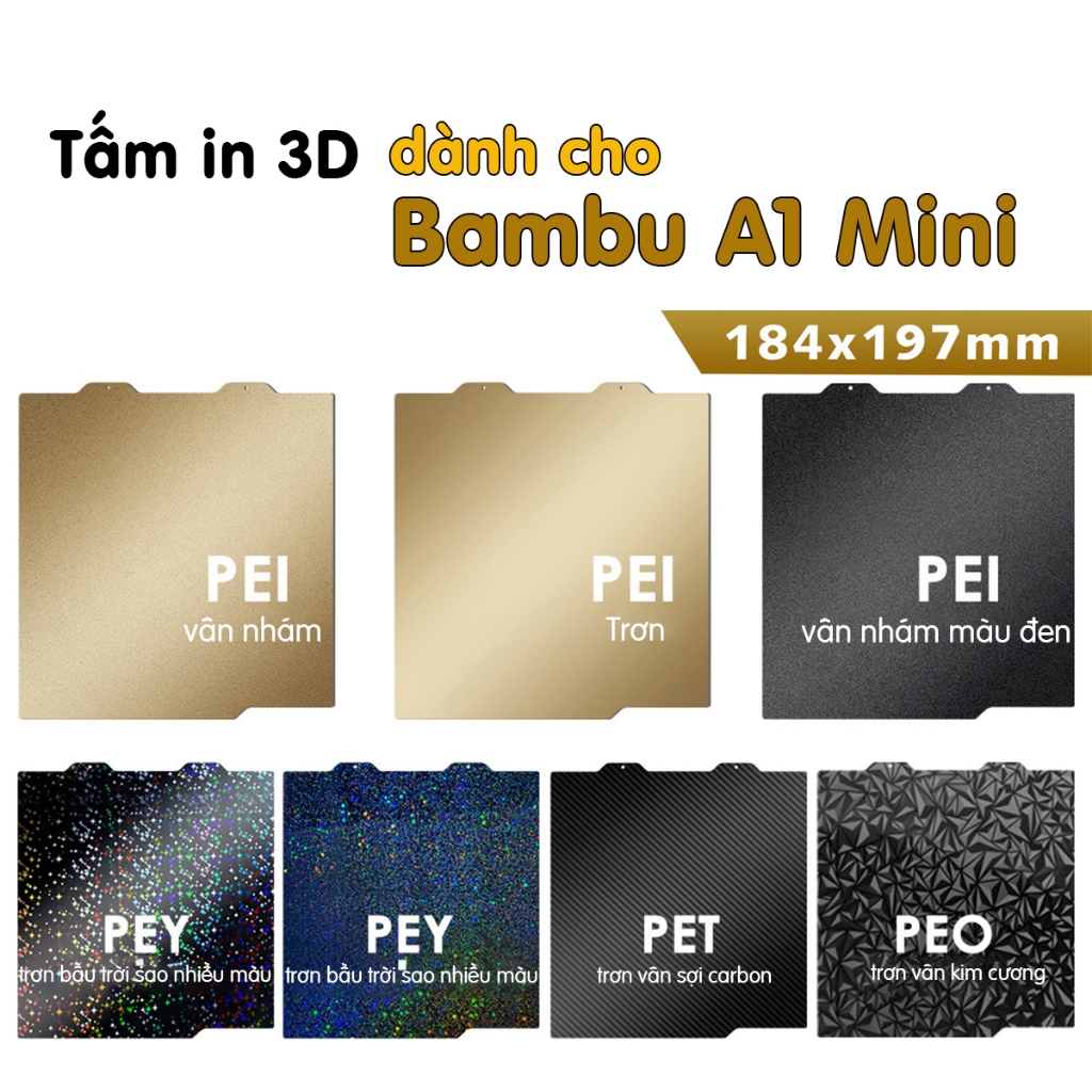 Tấm In 3D Bambu Lab A1 Mini, Bàn In PEI/PEY/PEO/PET 184x197mm Hai Mặt Cho Máy A1 Mini
