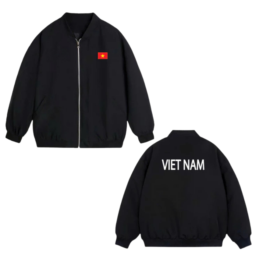 Áo khoác bomber nam nữ trơn phong cách basic in chữ Việt Nam dù 2 lớp gió cản gió thu đông [AB02] NA