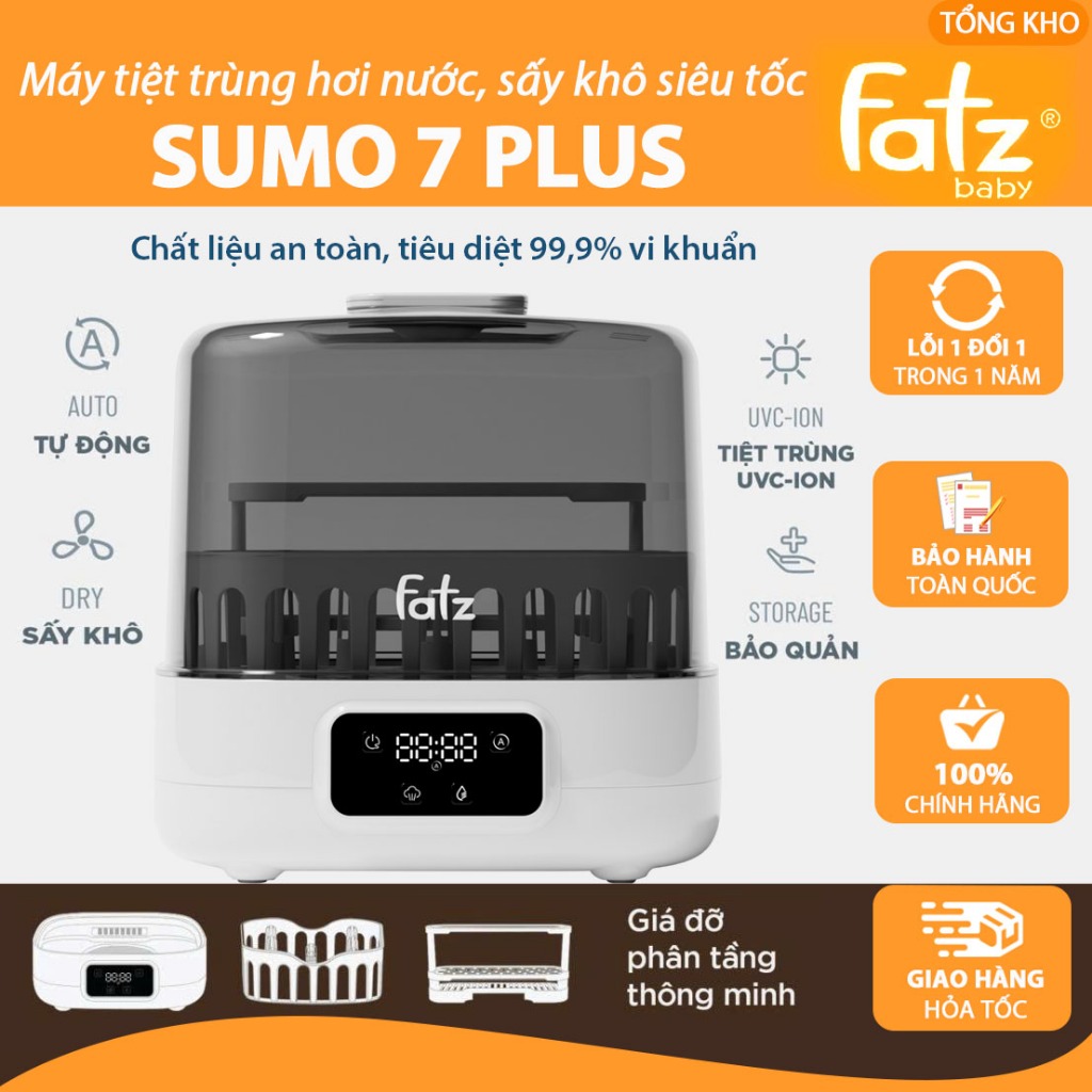 Máy tiệt trùng hơi nước sấy khô siêu tốc thông minh Sumo 7 Plus - Fatz Baby FB4935VN( tiệt trùng UV 