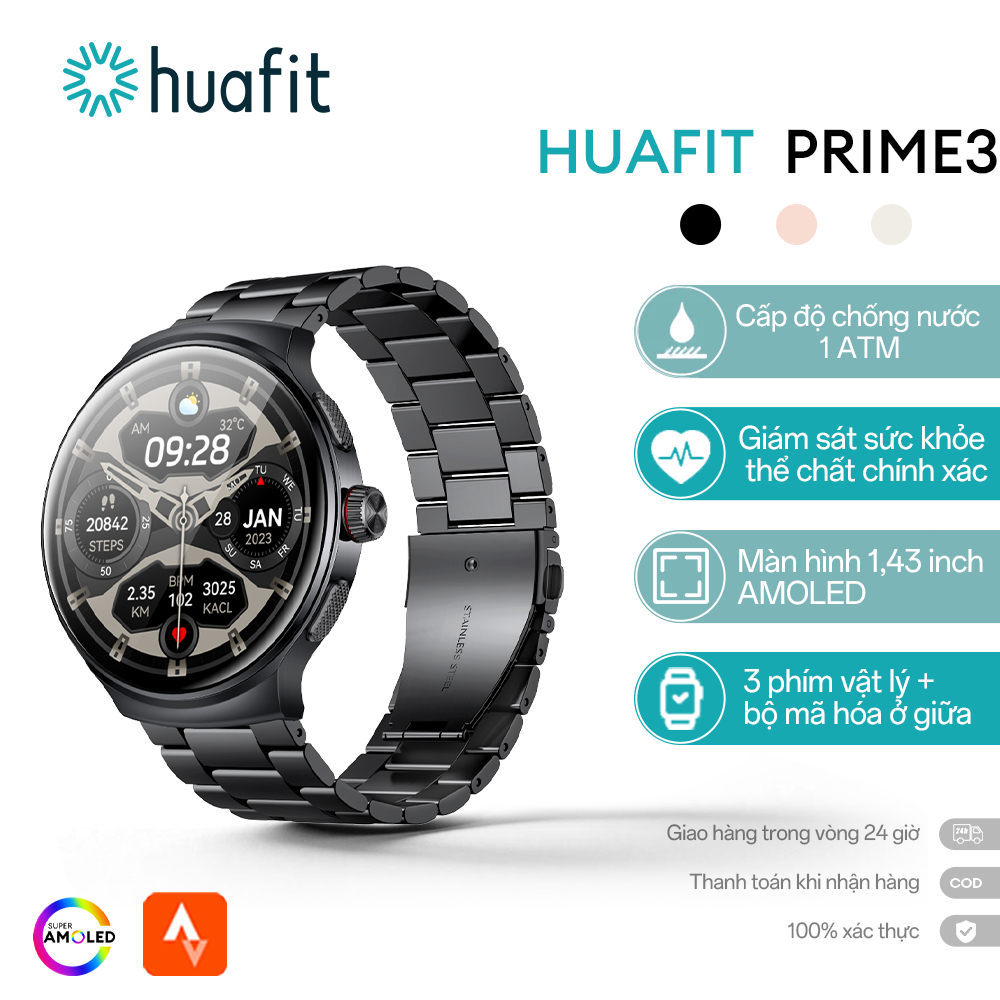 HUAFIT PRIME3 Đồng hồ thông minh nam|Màn hình AMOLED 1,43 inch|Màn hình AOD luôn bật|100 chế độ thể 