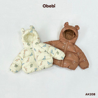  Áo Khoác Phao Tai Gấu Obebi Họa Giữ Ấm Thời Trang Mùa Đông Cho Bé Trai Bé Gái  từ 8 - 23kg AK208 