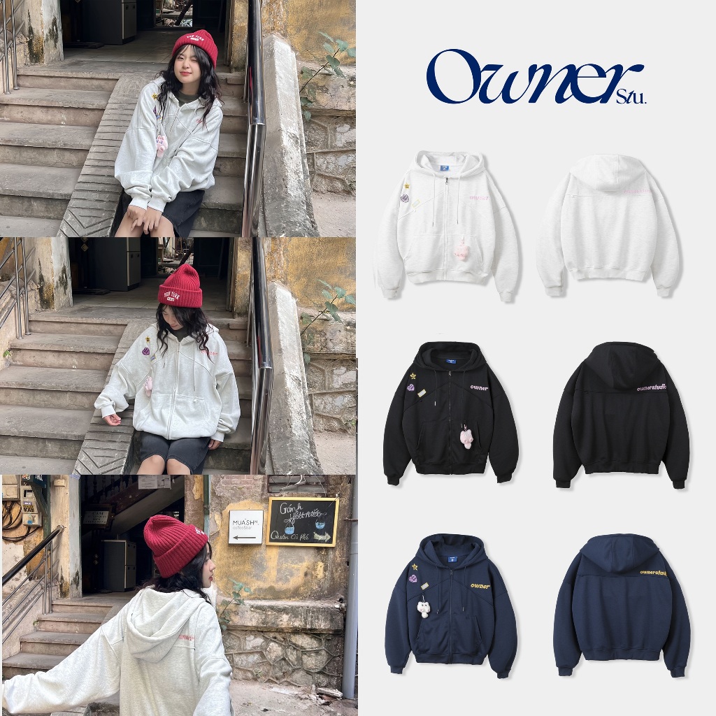 Áo khoác nỉ  dây kéo khoá CHAIN OWNER form boxy - Hoodiezip Form Boxy Owner
