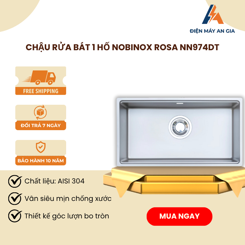 Chậu rửa bát cao cấp NOBINOX ROSA NN974DT – Thiết kế hiện đại – Bo tròn tinh tế – PEB