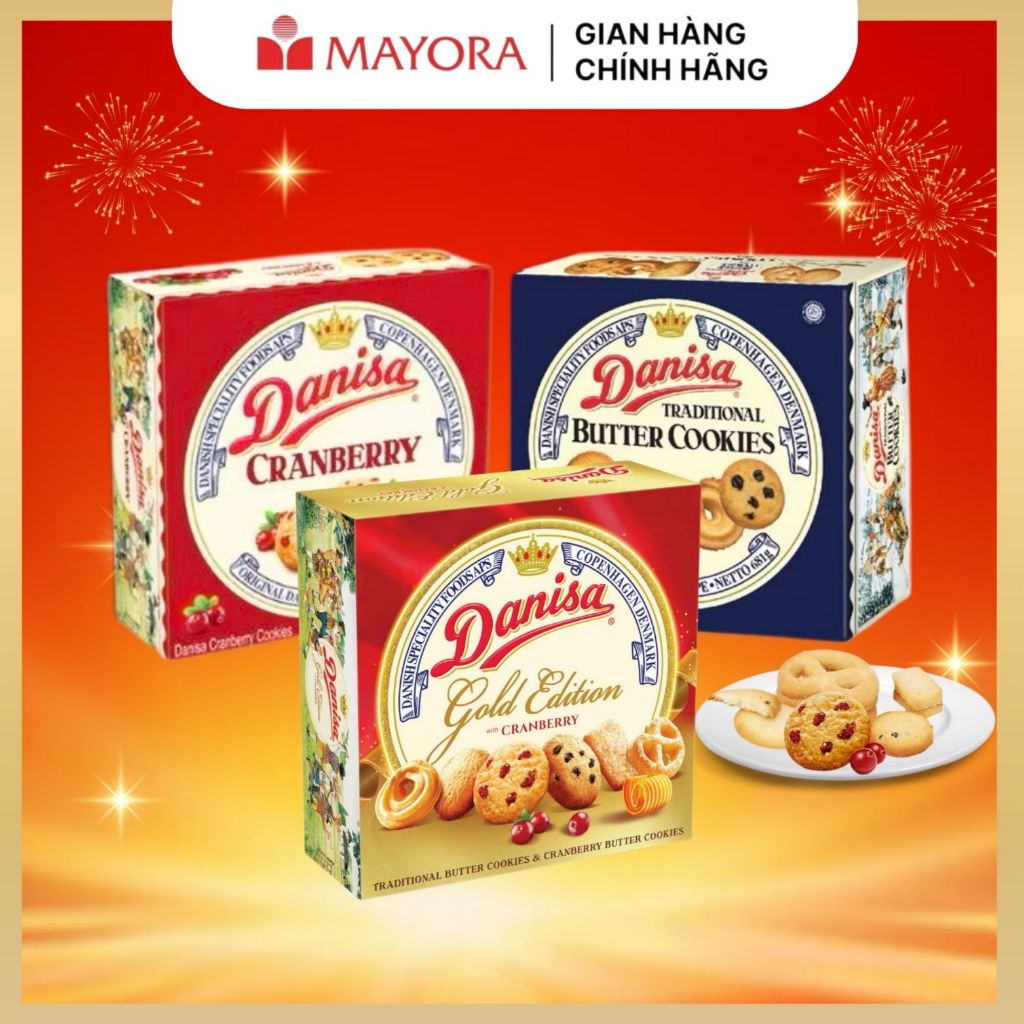Combo 3 Loại Bánh Quy Bơ Mayora Danisa : Truyền Thống 681G+ Việt Quất 607G+ Nam Việt Quất 630G