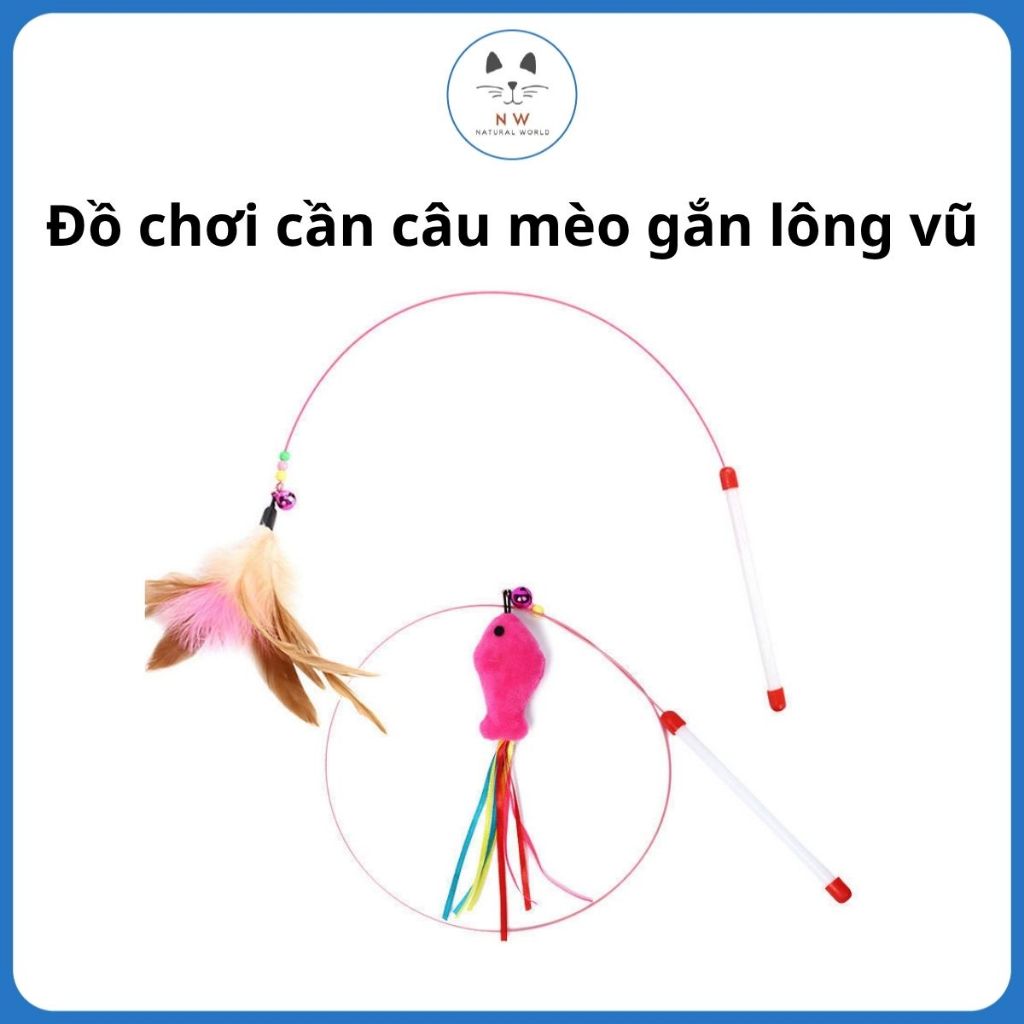 Đồ chơi cần câu mèo gắn lông vũ