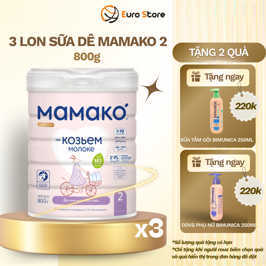 Combo 3 Lon Sữa Dê Công Thức MAMAKO Premium Nga Euro Store Số 2 - 800g